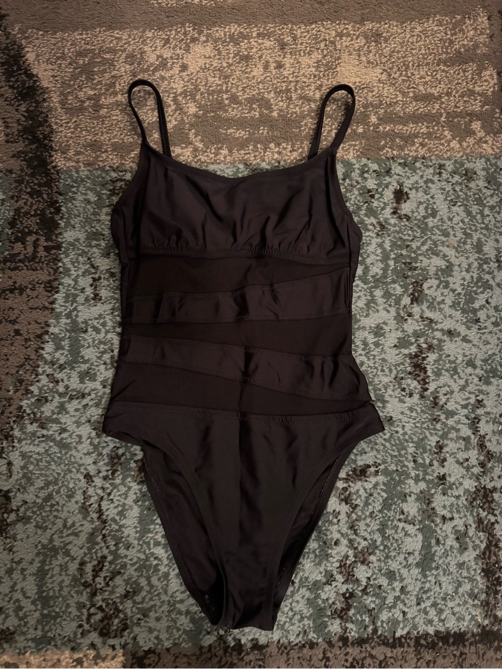 Black One-Piece Swimsuit with Slim Straps Sz M